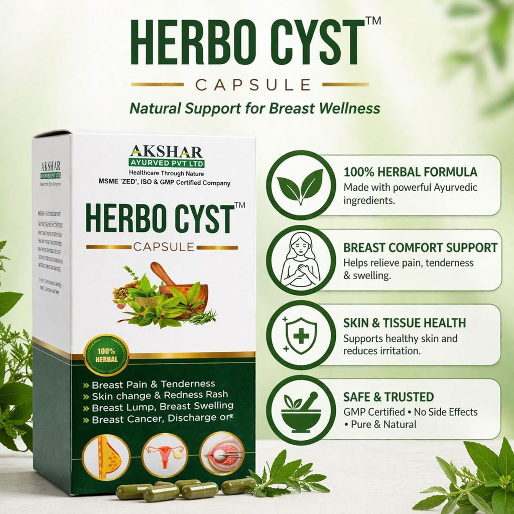 Akshar Ayurved Herbo Cyst Ayurvedic Breast Health Support Capsules | Herbal Supplement | Natural Hormonal Balance & Wellness Support for Women | 100% Herbal Formula | Daily Care Capsules