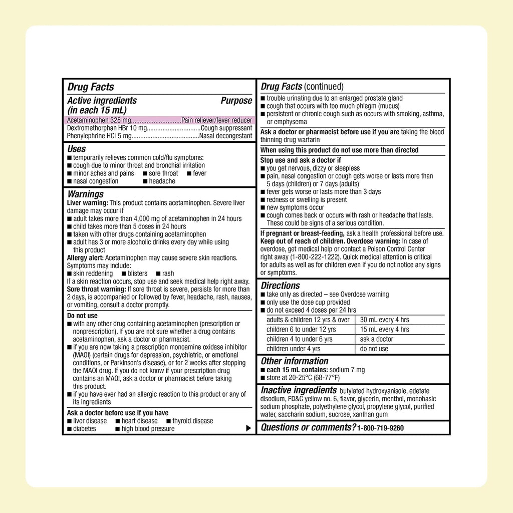 Amazon Basics Daytime Cold and Flu Relief, Non-Drowsy, Liquid Medicine, Original Flavor, 12 fl oz (Pack of 1) (Previously Care)