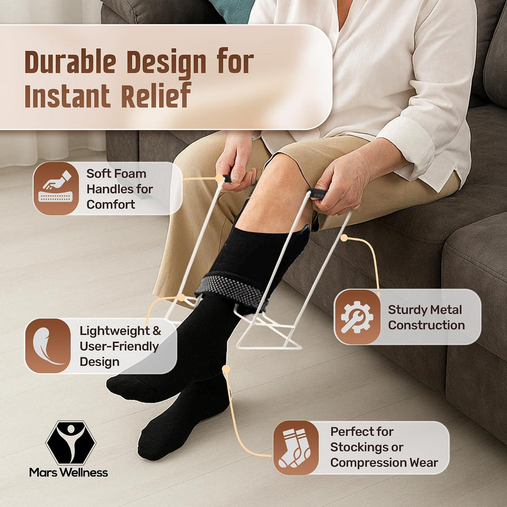 Compression Sock Aid Device for Compression Socks, Stocking Donner Helper | Strong Metal Design with Soft Foam Grips for Women and Men - Easy Use with Stockings and Compression Socks - Regular