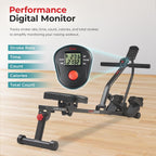Sunny Health & Fitness Compact Hydraulic Rower with 12-Level Resistance