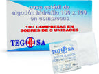 Sterile gauze of hydrophilic cotton in compresses 8 cm x 6 cm - 8 layers - Gauze - Pack of 100 units in 20 envelopes of 5 units - High absorbency and medical gauzes.