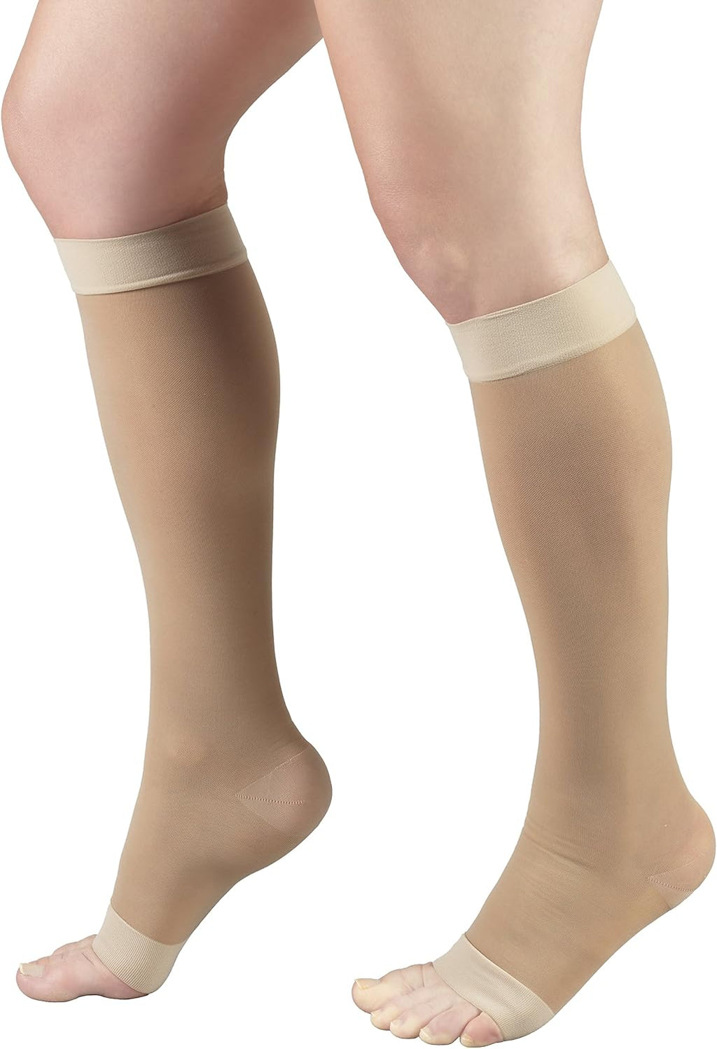 Truform Sheer Compression Stockings, 15-20 mmHg, Women's Knee High Length, Open Toe, 20 Denier, Medium