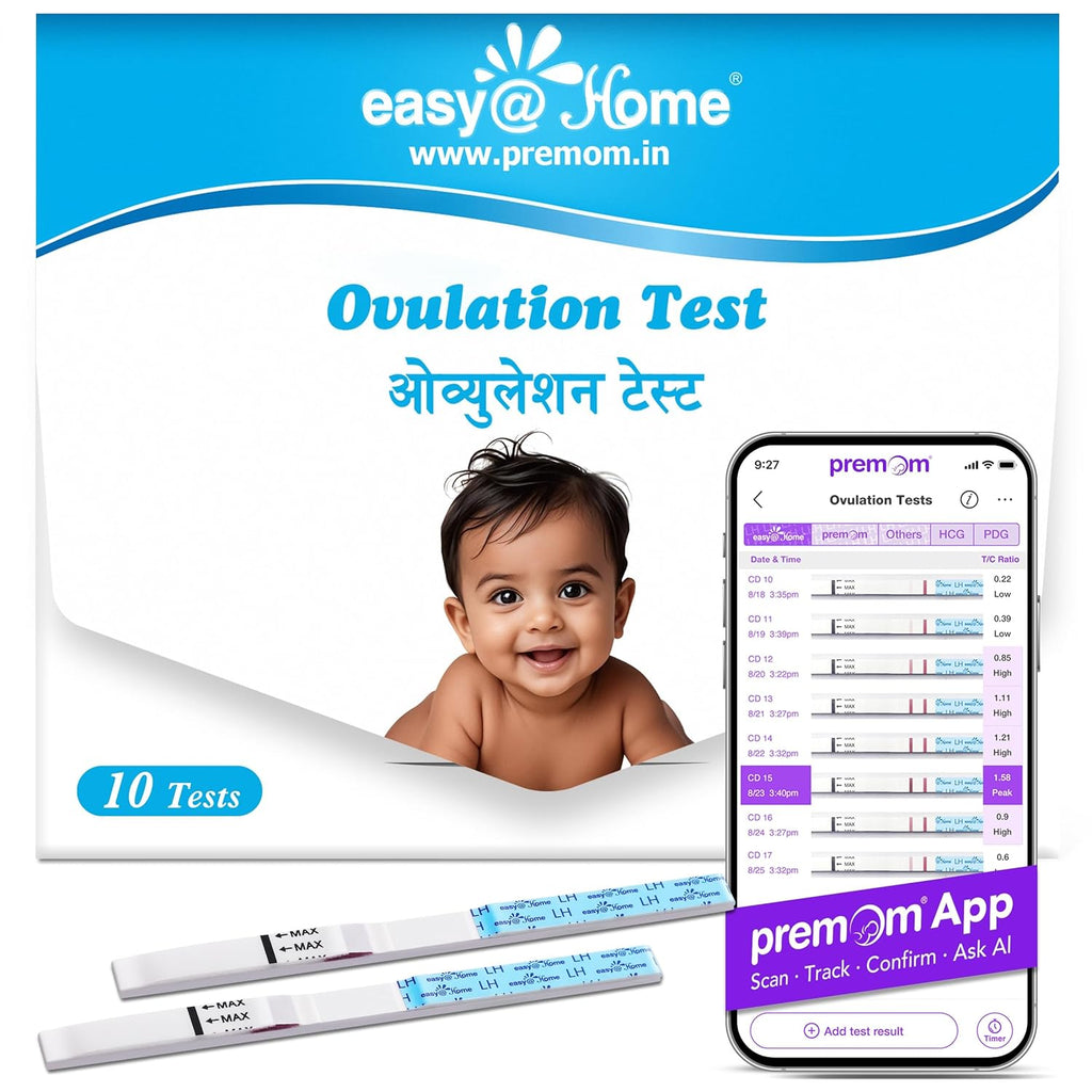 Easy@Home Ovulation Test Kit for Women, 10 Pack LH Test Strips, Fertility Predictor for Pregnancy Planning, Ovulation Tracker Powered by Premom iOS and Android App