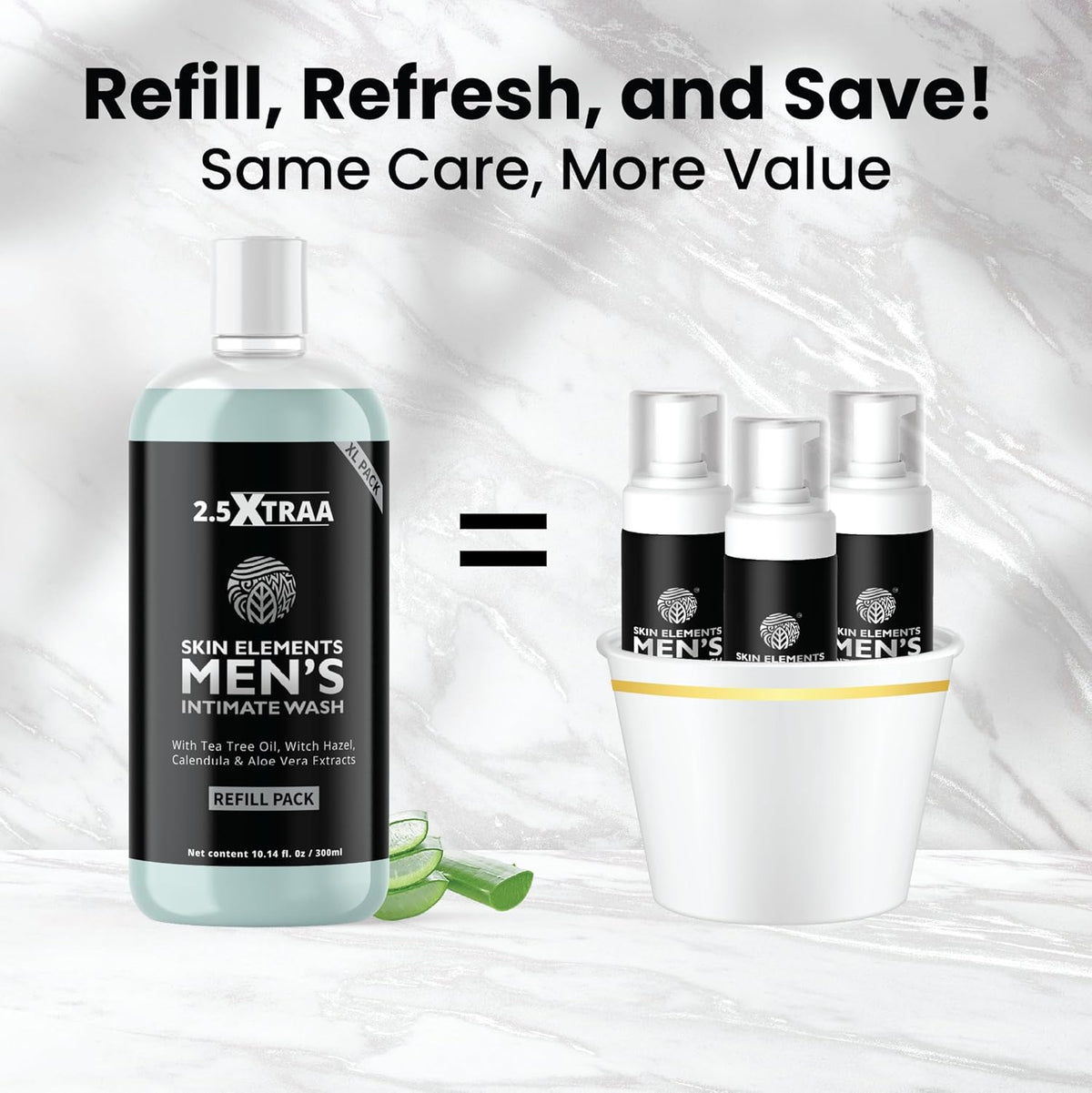 Skin Elements Intimate Hygiene Soap for Men, Large Pack with Refill for 180 Days, 14.2 Fl Oz - pH Balanced Foaming Wash | Controls Bad Odor | with Tree Oil