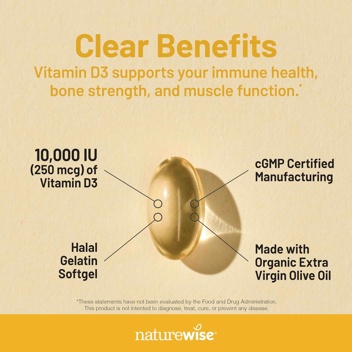 NatureWise Vitamin D3 10000IU Supplement, Immune Support, 90 Mini Softgels
