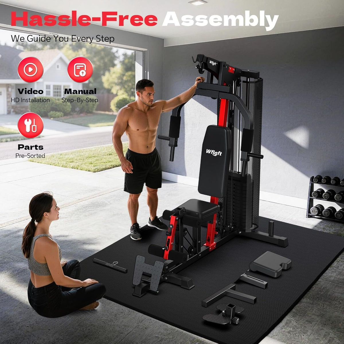 Home Gym Workout Equipment 148 LB Weight Stack, Full Body Workout Machine for LAT Pulldown, Chest Press, Leg Extension & Strength Training, Multi Function Fitness Equipment
