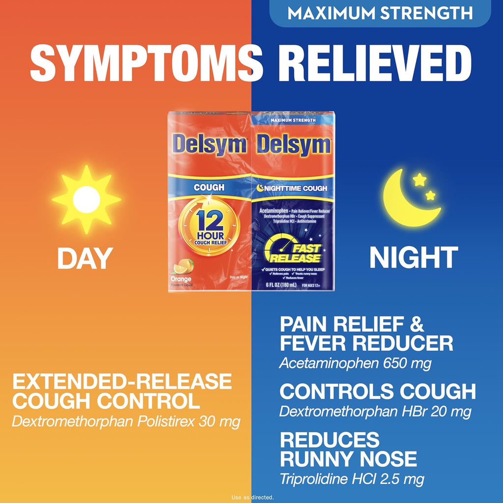 Delsym Day & Night Cough Relief Liquids Combo Pack, 5 FL OZ + 6 FL OZ
