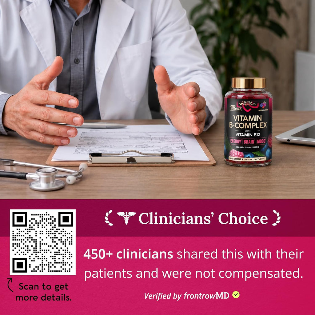 Vitamin B-Complex Gummies for Women & Men - Full B Complex & B12 - 60 Gummy | Vitamin B12, B1, B2, B3, B5, B6, B7 & B9 with Vitamin C & Choline - Energy, Brain & Mood - Natural Berry Flavor, Vegan