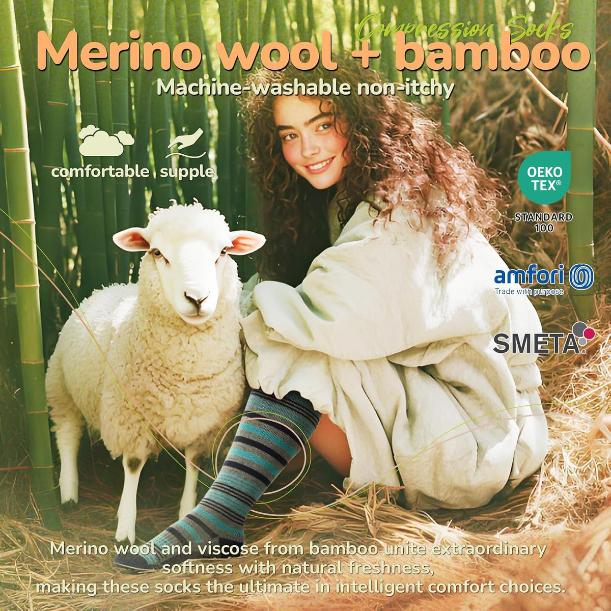 Merino Wool Compression Socks for Women Men 15-20 mmHg for flying | Soft & Breathable for Travel, Running
