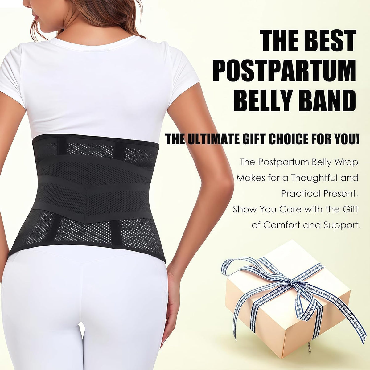 Postpartum Belly Band,C Section Belly Binder,Abdominal Binder Post Surgery Girdle,Tummy Tuck Compression Wrap Waist Trainer, Black