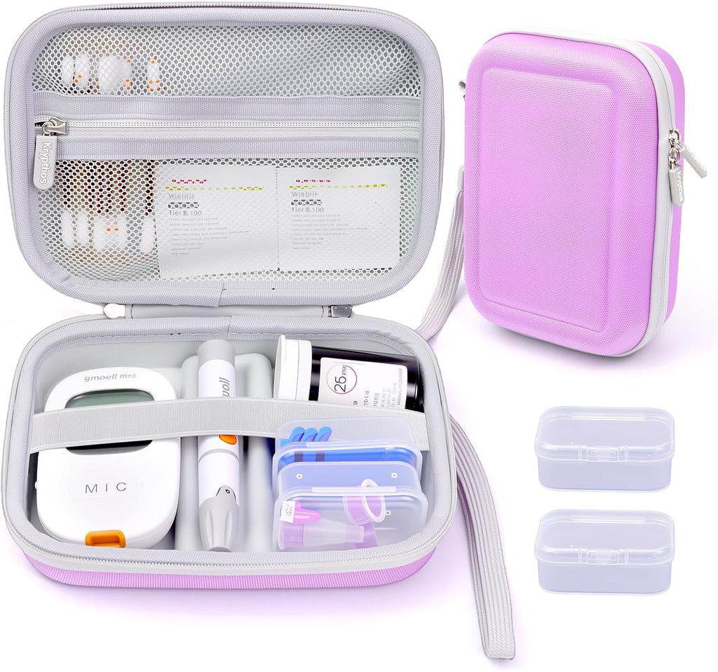 Diabetic Supplies Travel Case for Glucose Meter Diabetes Testing Kit-Violet | Portable Diabetes Testing Kit Storage Organizer Bag for Diabetes Blood Sugar Test Strips, Lancets, Lancing Device