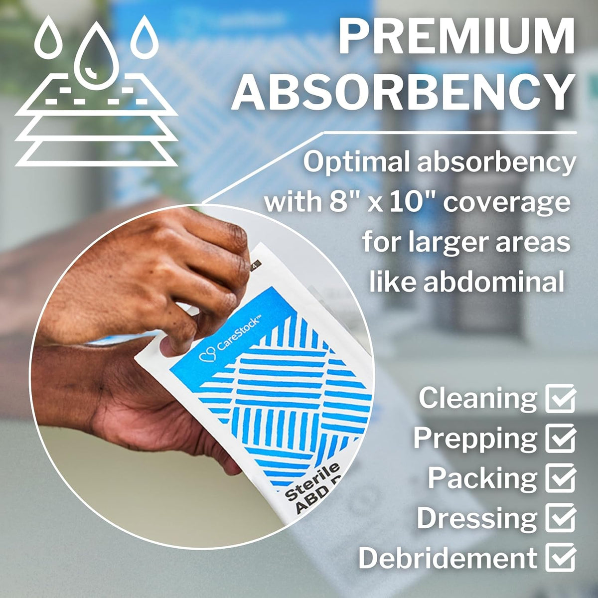 CareStock Abdominal Pads 8x10 in [48-Pack] Sterile ABD Pads, Extra Absorbent, Individually Wrapped, Wound Care First Aid, 24 Count, Pack of 2