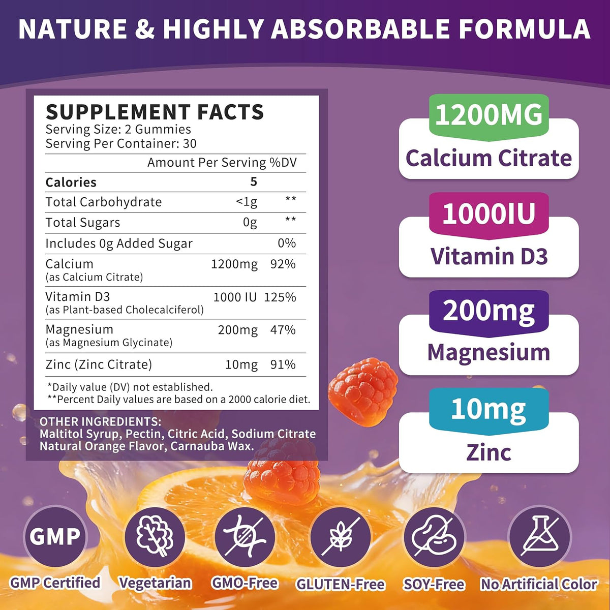 (3 Pack) Calcium Citrate 1200 mg for Women,Calcium Magnesium Zinc Vitamin D3 Gummies,High Absorption Calcium Chews Supplement for Bone,Teeth and Muscle Healthy,Sugar Free,Vegan,Non-GMO,Orange Flavor