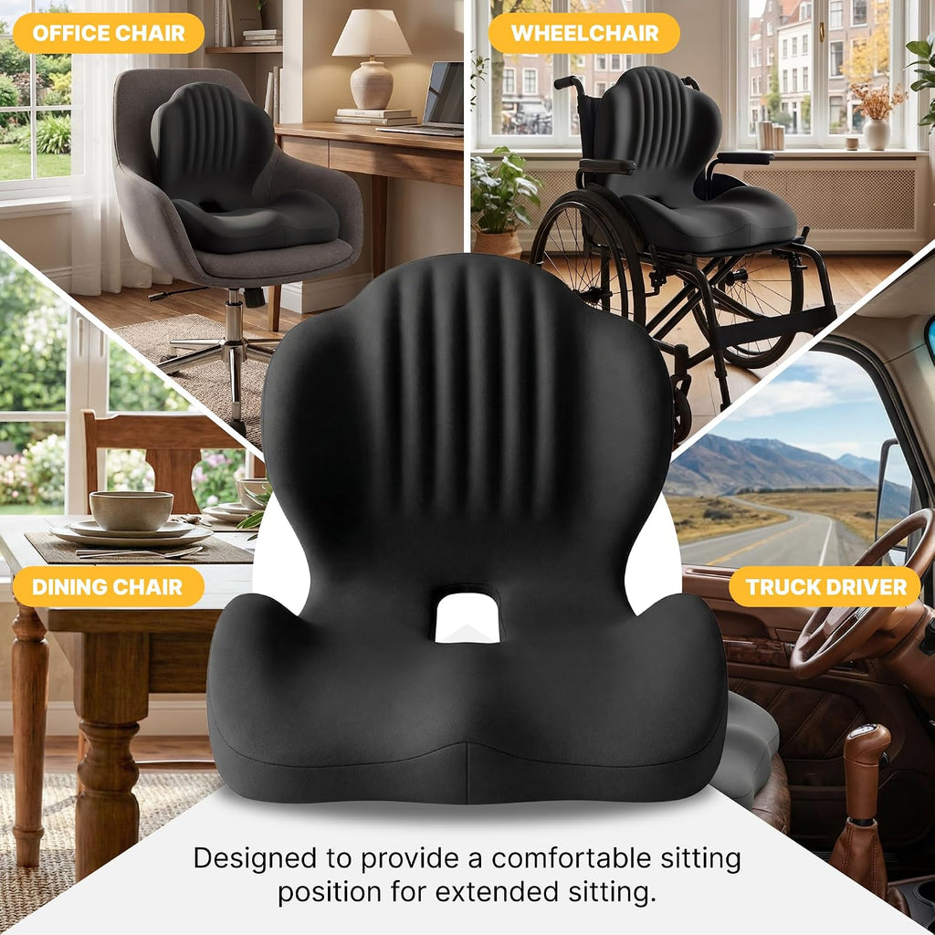 Ergonomic Seat Cushion with L-Shaped Design for Office Chair (Black)
