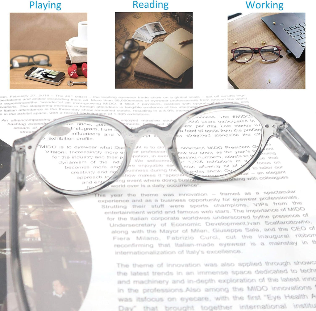 Round Reading Glasses for Women Men Classic Circular Readers +2.50 Stylish Lightweight Cheaters Glasses Spring Hinges 5 Pack