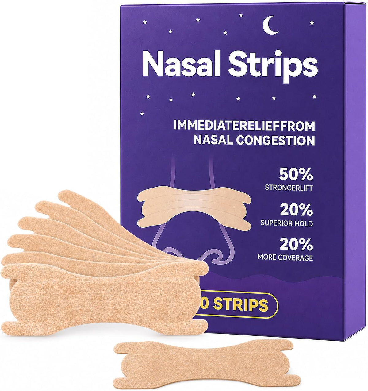 Extra Strength Nasal Strips for Snoring and Nasal Congestion Relief,Drug-Free Breath Better Nose Strips with Strong Adhesive,50% Stronger Lift,Clear Comfortable Design for Sensitive Skin,60 PCS
