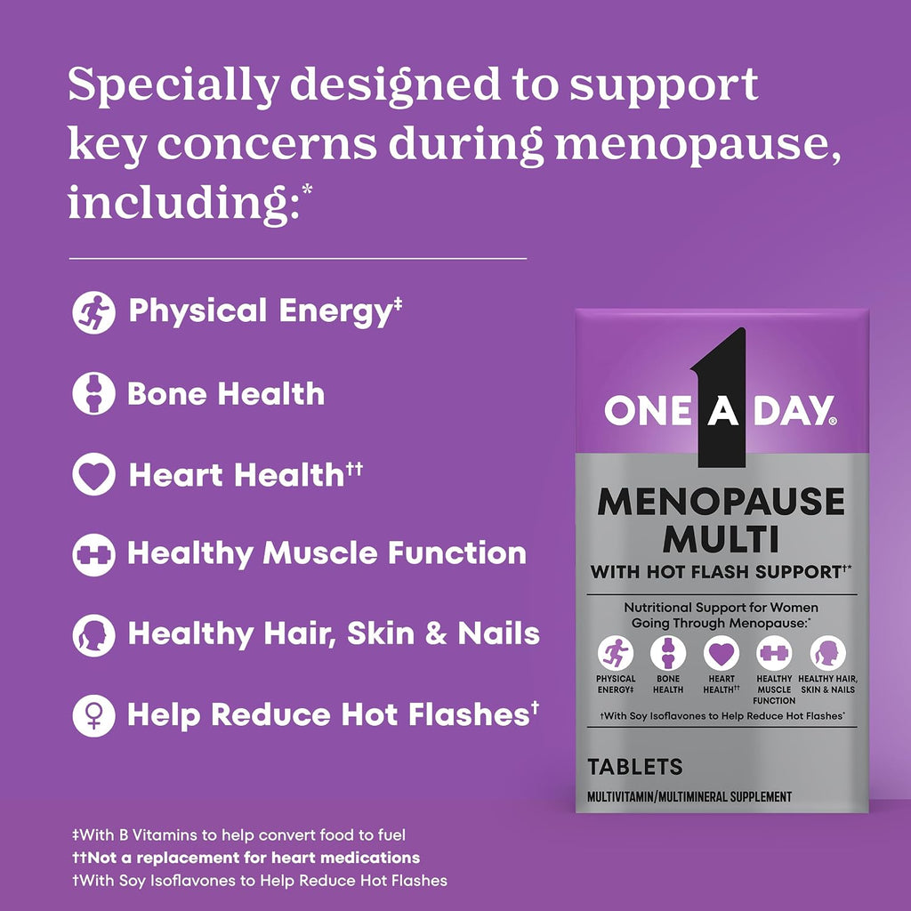 One A Day Women's Menopause Multivitamin, Menopause Support, 50 Count | Soy Isoflavones for hot flash support (3), Convenient daily tablet, For women 50+