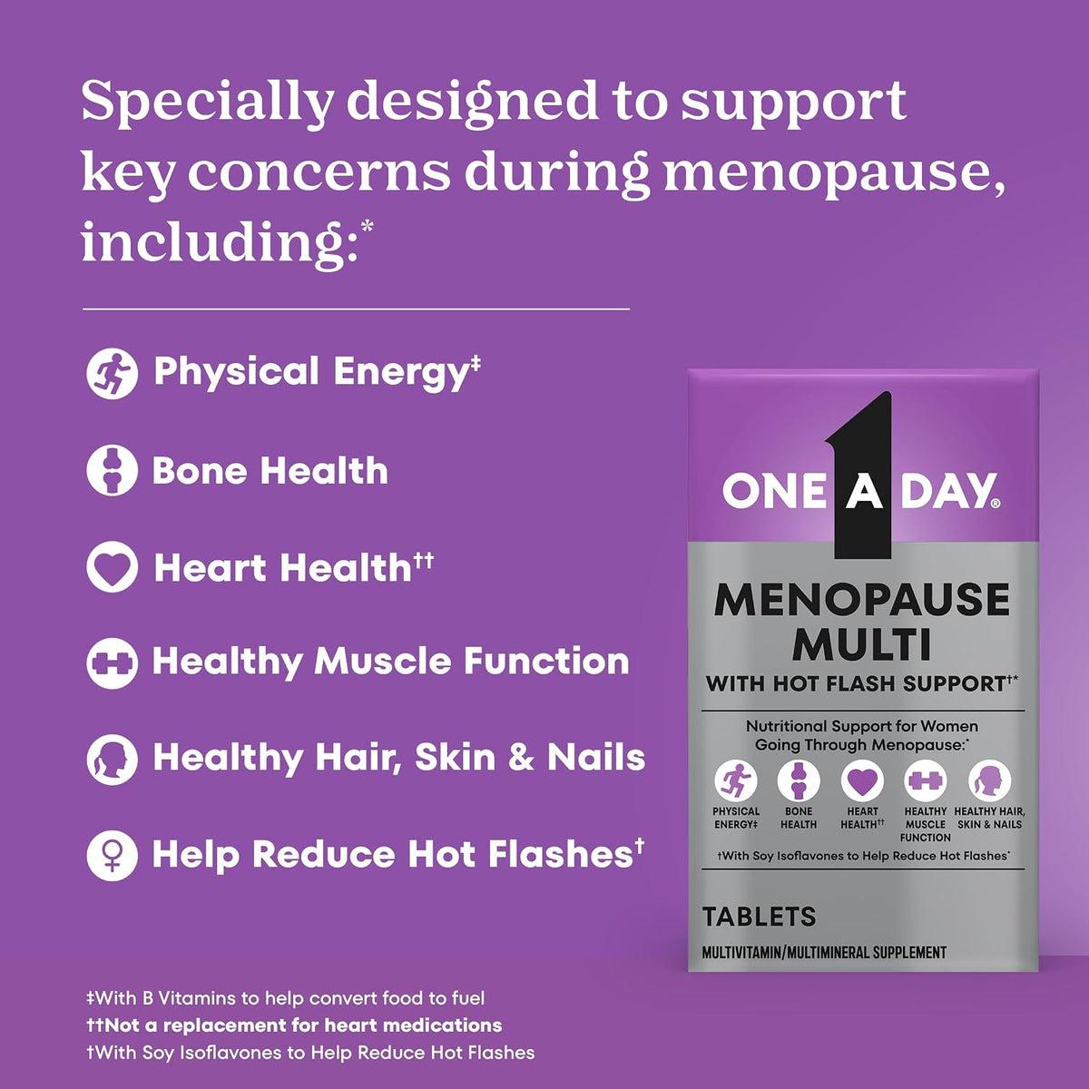 One A Day Women's Menopause Multivitamin, Menopause Support, 50 Count | Soy Isoflavones for hot flash support (3), Convenient daily tablet, For women 50+