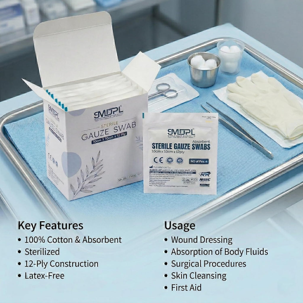 Sterile Gauze Swabs 10cm x 10cm x 12Ply - Absorbent Gauze Pads for Wound Dressing & First Aid Box of 10 Pouch - 40Count