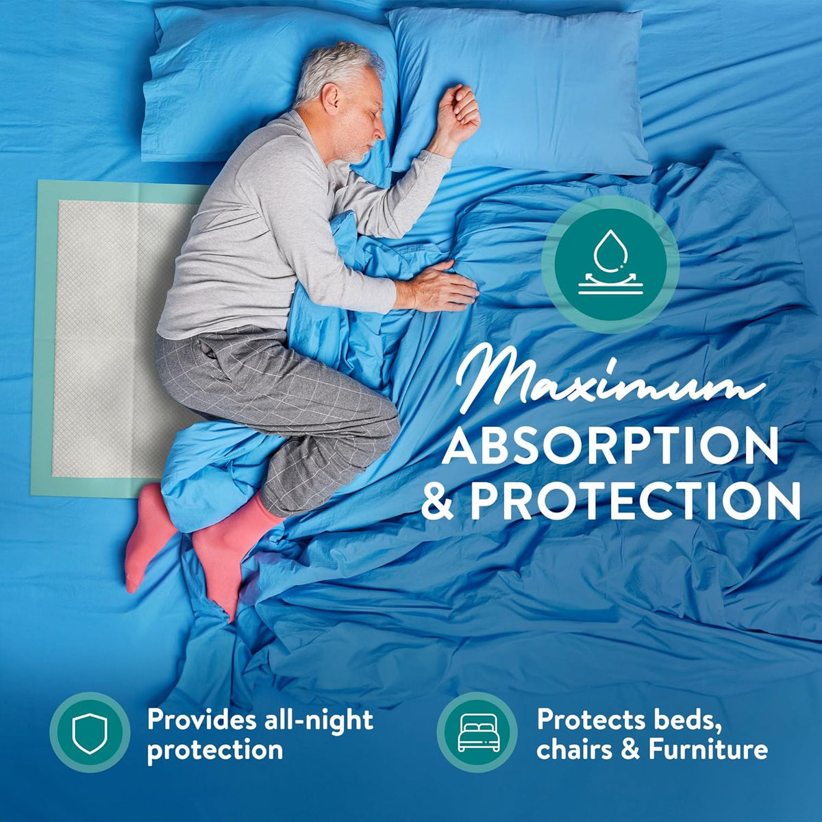 Inspire Super and Ultra Absorbent Disposable Bed Pads, 36" X 36", Pack of 50 with Adhesive, XXL