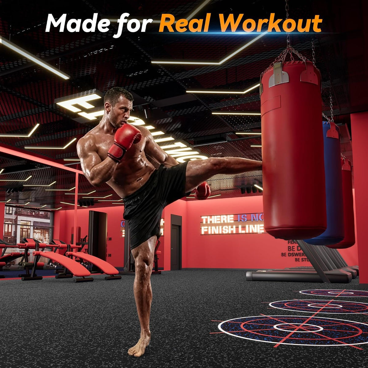 SUPERJARE 1" Extra-Thick Rubber Top Exercise Mat, Gym Flooring for Home Gym