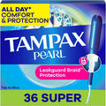 Tampax Pearl Tampons for Women, with LeakGuard Braid, Super Absorbency, Unscented, 36 Count