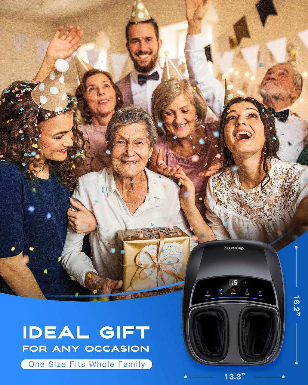 KINGJOY Foot Massager with Heat for Neuropathy and Plantar Fasciitis Relief | Deep Kneading FSA Eligible HSA Shiatsu feet massager, Multi-Level Modes, Remote Control, Self Care Gift for Mom Dad,Size 14