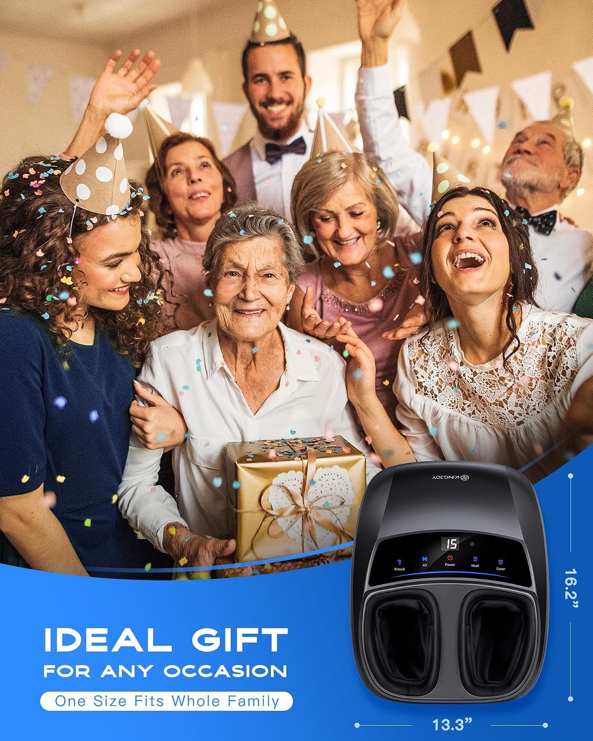 KINGJOY Foot Massager with Heat for Neuropathy and Plantar Fasciitis Relief | Deep Kneading FSA Eligible HSA Shiatsu feet massager, Multi-Level Modes, Remote Control, Self Care Gift for Mom Dad,Size 14
