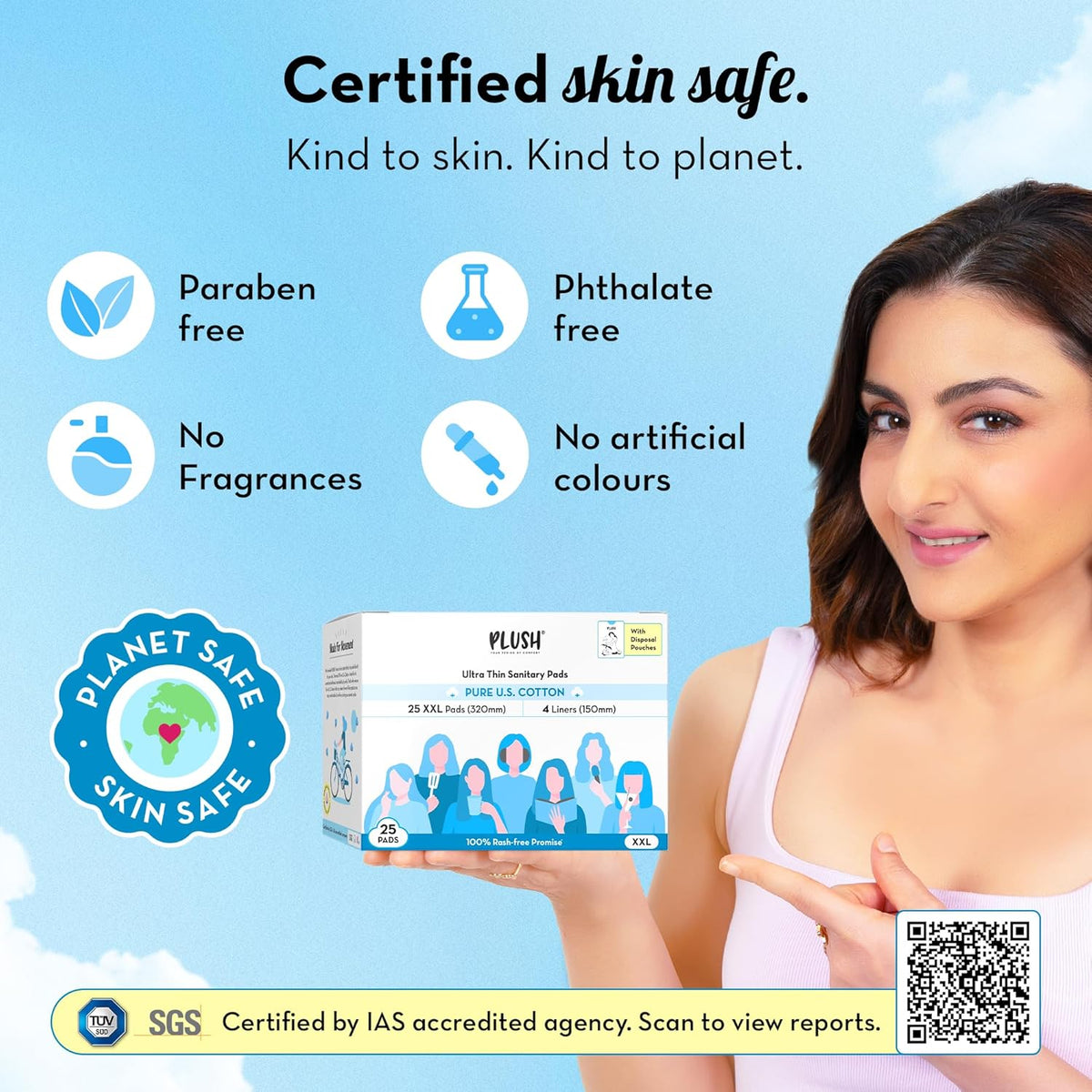 Plush Ultra-Thin Sanitary Napkins for Women, 25 Pcs | Super Absorbent Heavy Flow XXL Pads + 4 Panty Liners | 100% Rash-Free | Pure U.S. Cotton XXL Sanitary Pads with Free Disposable Pouches | No Fragrance | No Toxic-Chemicals