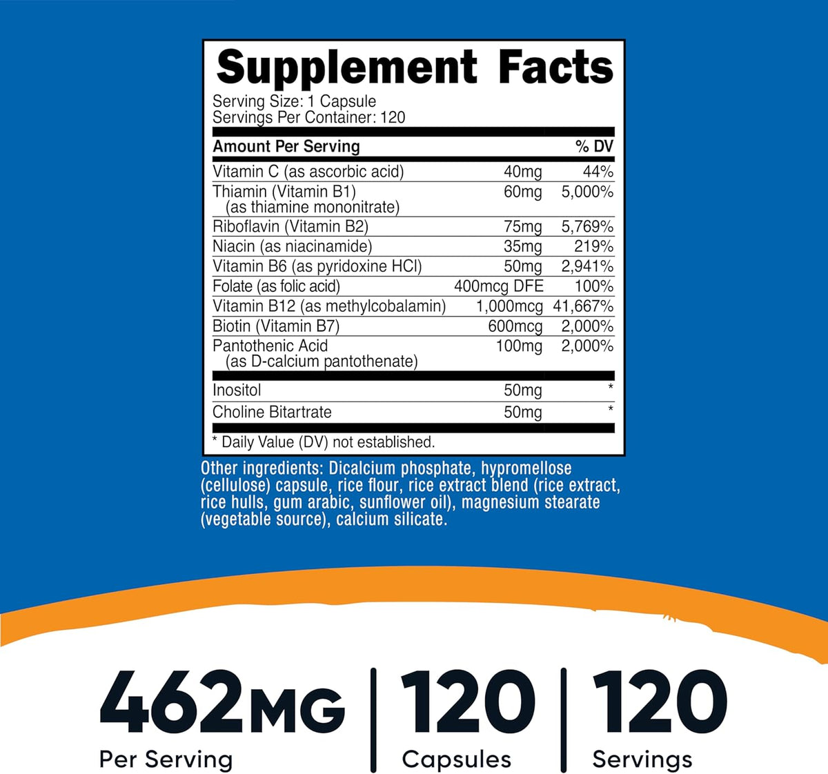 Nutricost High Potency Vitamin B Complex 462mg, 120 Capsules | Energy Complex with Vitamin C