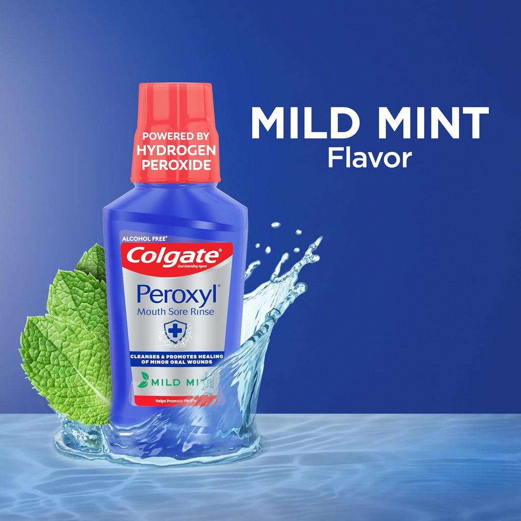 Colgate Peroxyl Antiseptic Mouth Sore Rinse, Alcohol Free, Mint, 16.9 fl oz | 1.5% Hydrogen Peroxide Oral Rinse, Cleanses and Promotes Healing of Minor Oral Wounds, Canker Sores, Burns, and Irritations