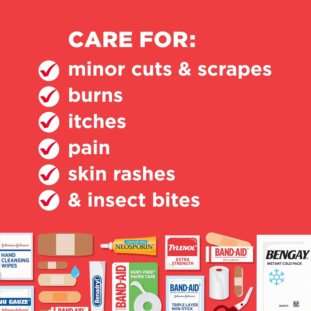BAND-AID Brand All-Purpose Portable Compact First Aid Kit, 160 Piece | Emergency Wound Care Essentials with Adhesive Bandages, Gauze & Pain Relief for Home, Car, Dorm, Camping, Cruise & Travel