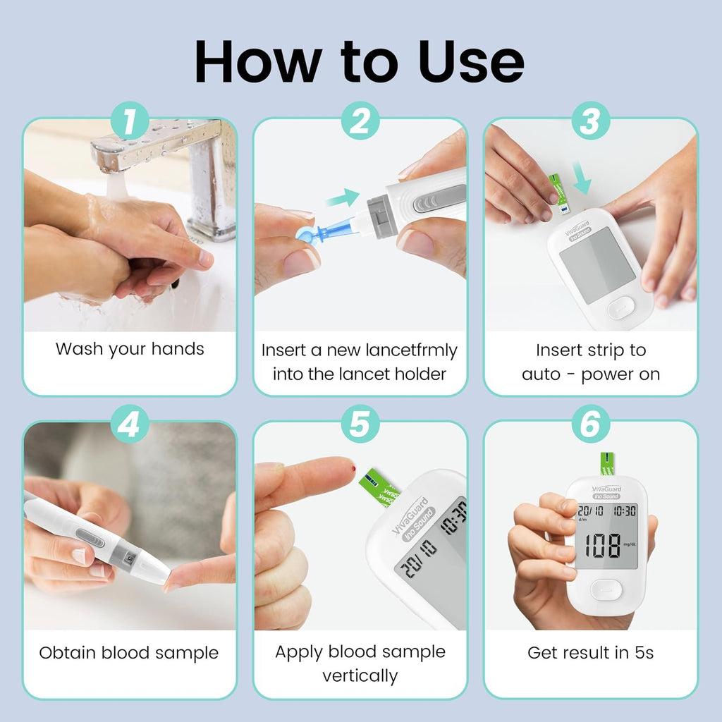 VivaGuard Talking Blood Glucose Monitor Kit, 100 Strips & 100 Lancets | Voice Guidance for Senior and Poor Vision, 1000 Large Memory, No Coding, Large Display,Carrying Case Portable for Travel