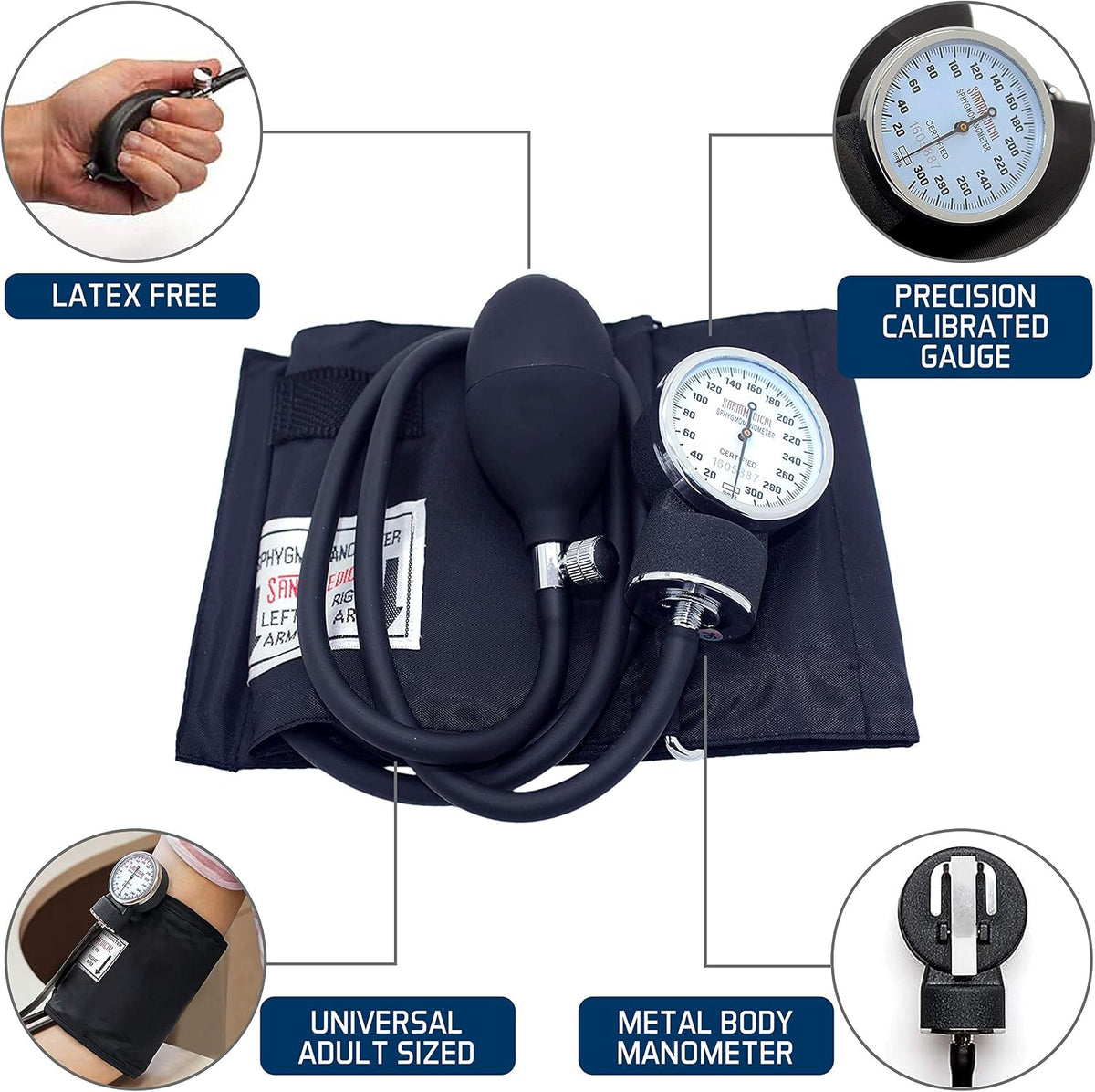 Santamedical Manual Blood Pressure Cuff - Adult Aneroid Sphygmomanometer