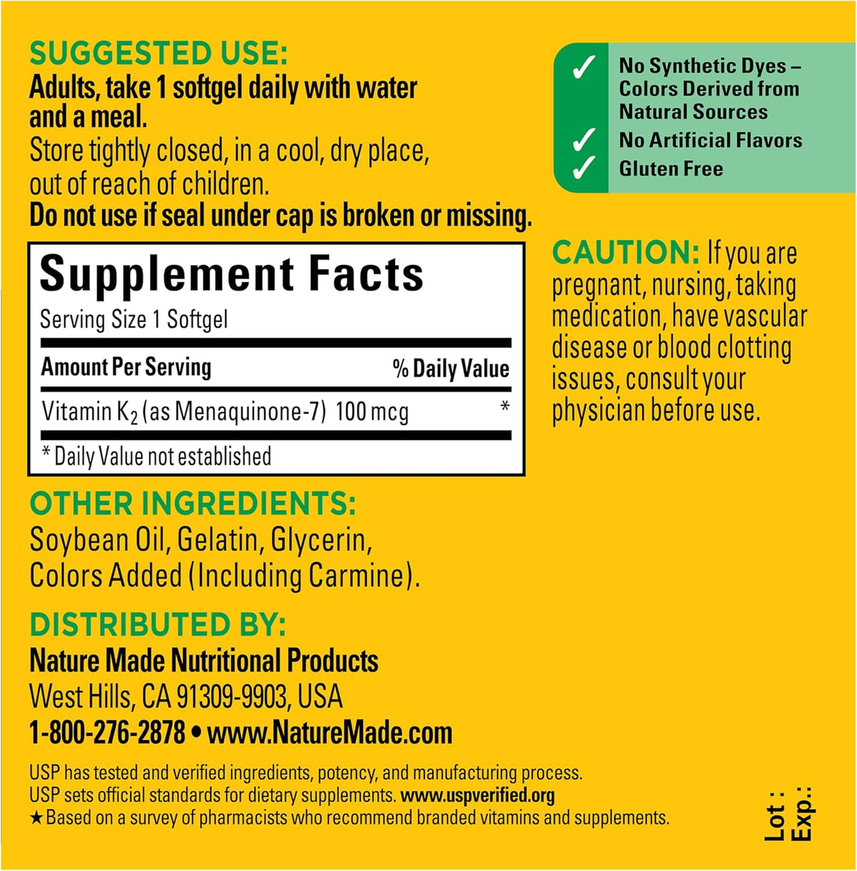 Nature Made Vitamin K2 100 mcg, 30 Softgels | Vitamin K2 Supplement, Vitamin K2 MK7 Form to Help Support Healthy Bones, USP Verified, 30 Day Supply