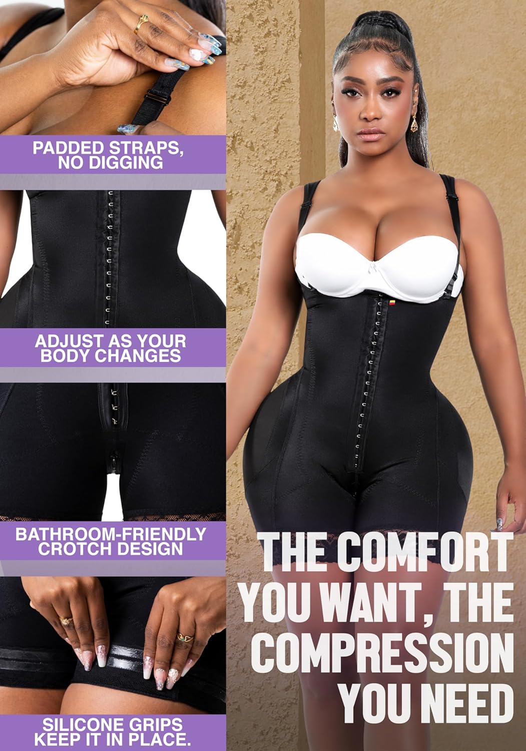 Snatched Body Post Surgery Tummy Control Shapewear Bodysuit | Stage 2 Faja Short Leg | Fajas Colombianas for Post-Op BBL
