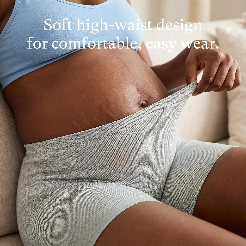 PurComfy 10 Pcs Postpartum Underwear for Women, High Waisted Disposable Boyshort Underwear for Mom Postpartum, Seamless Under Wear for Postpartum Essentials, Waist 28"- 42" Stretched, Grey