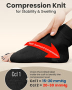 KEMFORD Ankle Compression Sleeve - 1-Pair, Plantar Fasciitis Braces - Open Toe Compression Socks for Swelling, Sprain, Neuropathy, Foot Arch Support for Men and Women - 20-30mmhg, L, Black