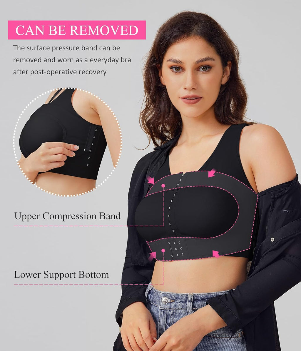 BRABIC Front Closure Post Surgical Compression Everyday Bra for Women Mastectomy with Removable Breast Support Band
