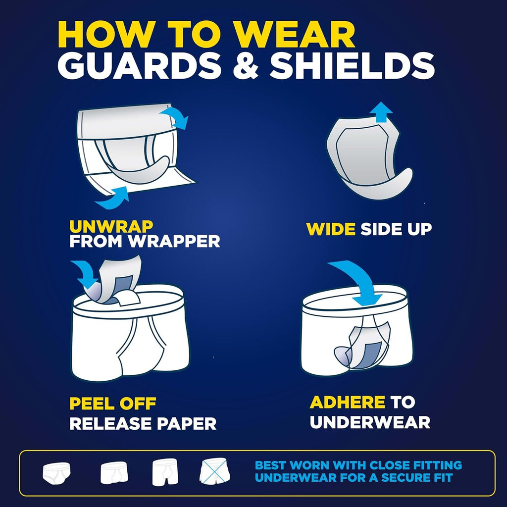 Tena Men Overnight Guards, Incontinence Pads for Men, 30 ct | Engineered to fit the male anatomy, these discreet, cup-shaped male guards help manage heavier bladder leaks, odor & wetness