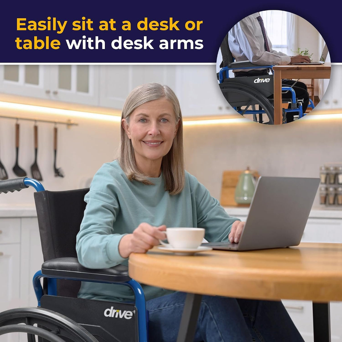 Drive Medical Blue Streak Lightweight Wheelchair, Footrests, 20" Seat