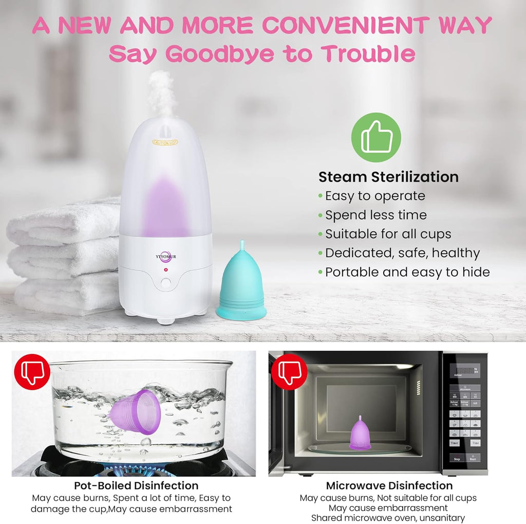 Menstrual Cup Steamer Sterilizer with 2 Reusable Menstrual Cups, Upgraded Period Cups Cleaner Wash Kit