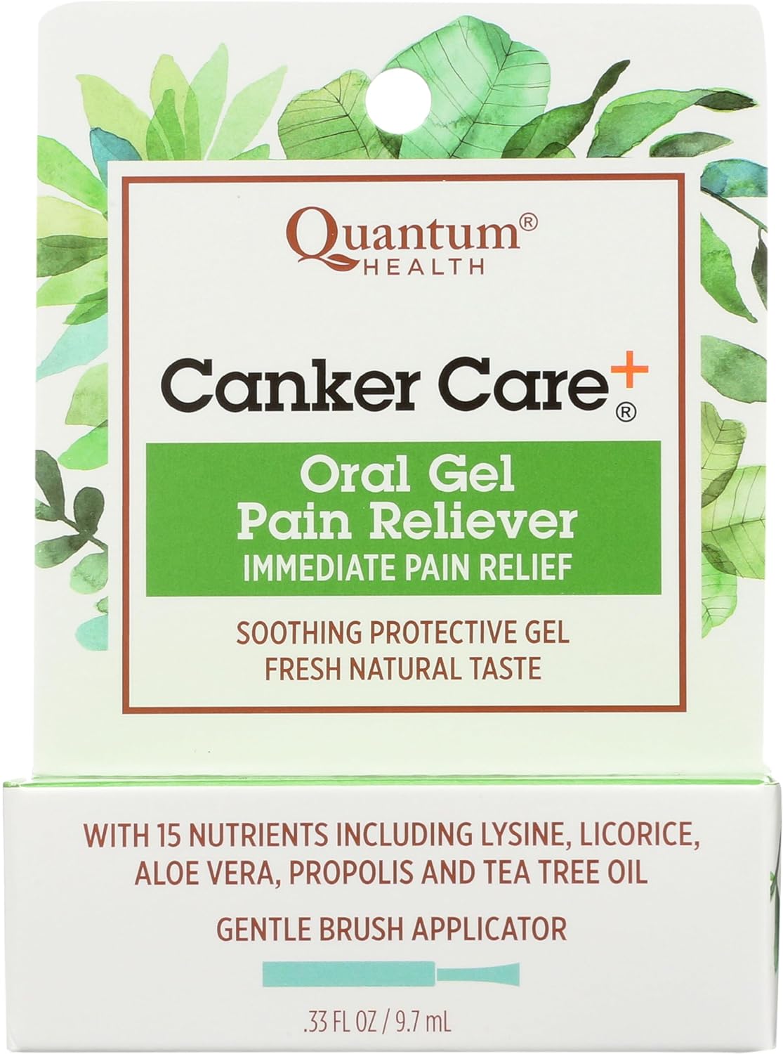 Quantum Health Canker Care+ Oral Gel Pain Reliever, Natural Pain Relief Ingredients Including Menthol, Mint, & Castor Oil, 9.7 mL