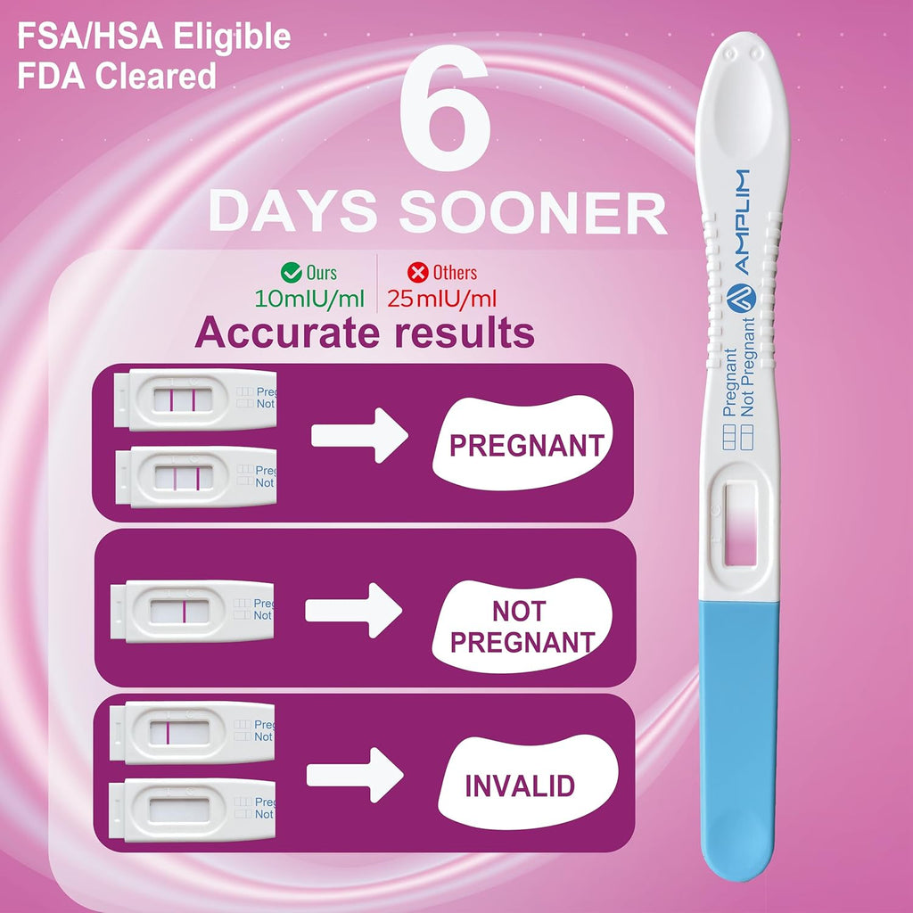 Amplim Early Detection Pregnancy Test Sticks 15 Pack, 99.99% Accurate, Sensitive Midstream Home Urine Test Kit for Women, 3-Sec Reliable Results 6 Days Sooner, 10 MIU/mL HCG, FDA Cleared