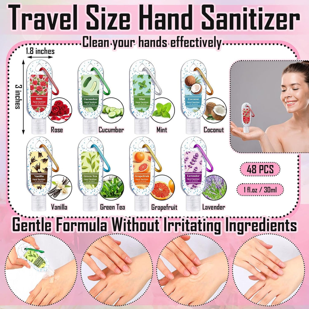 48 Pcs Mini Hand Sanitizers Bulk 1oz Travel Size Portable Hand Sanitizer Gel Gift Employee Appreciation Gift Instant Formula Fruit Flower Scented for Guest Coworker Staff Family Party Supplies