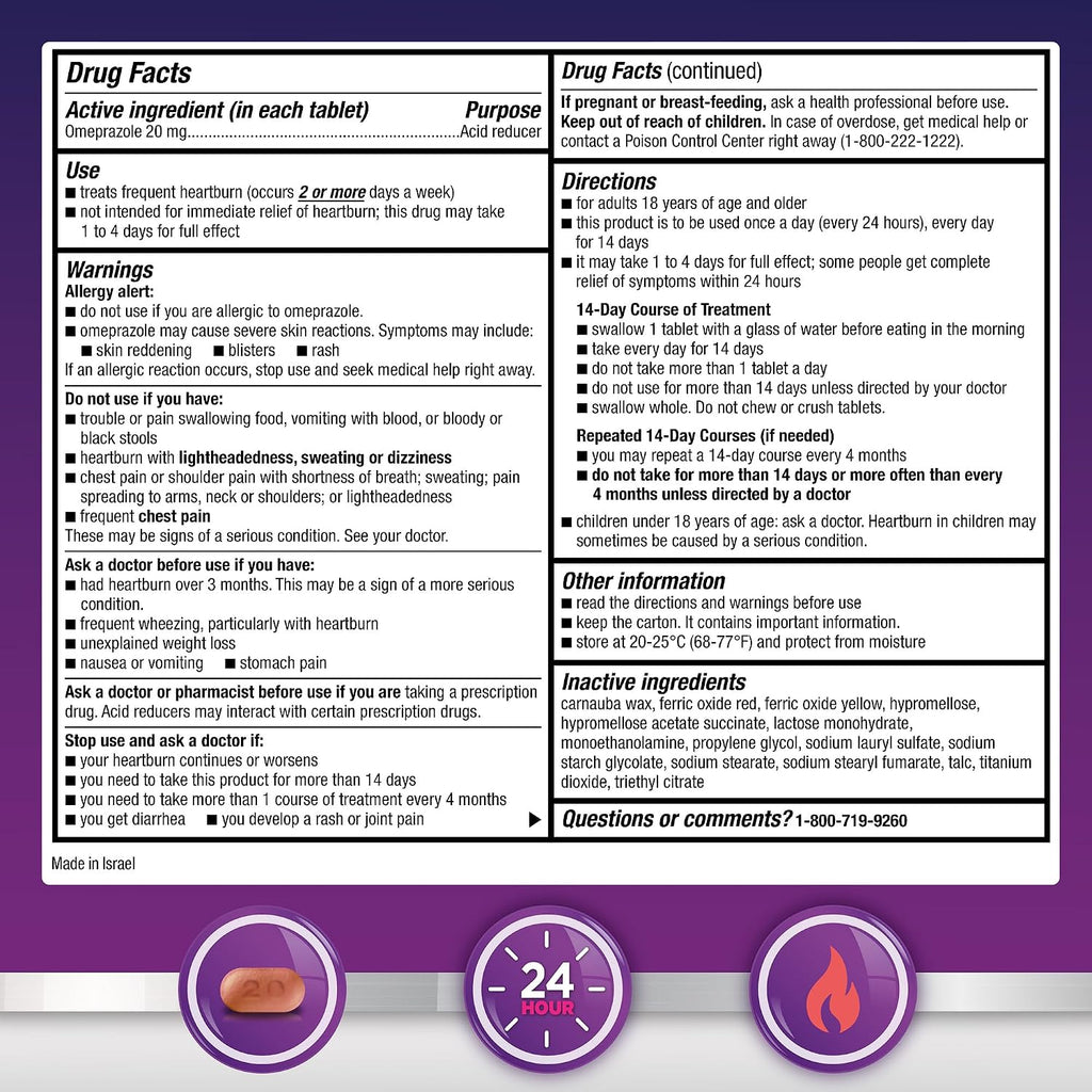 GoodSense Omeprazole Delayed Release Tablets 20 mg, Stomach Acid Reducer for Frequent Heartburn Treatment, 42 Count