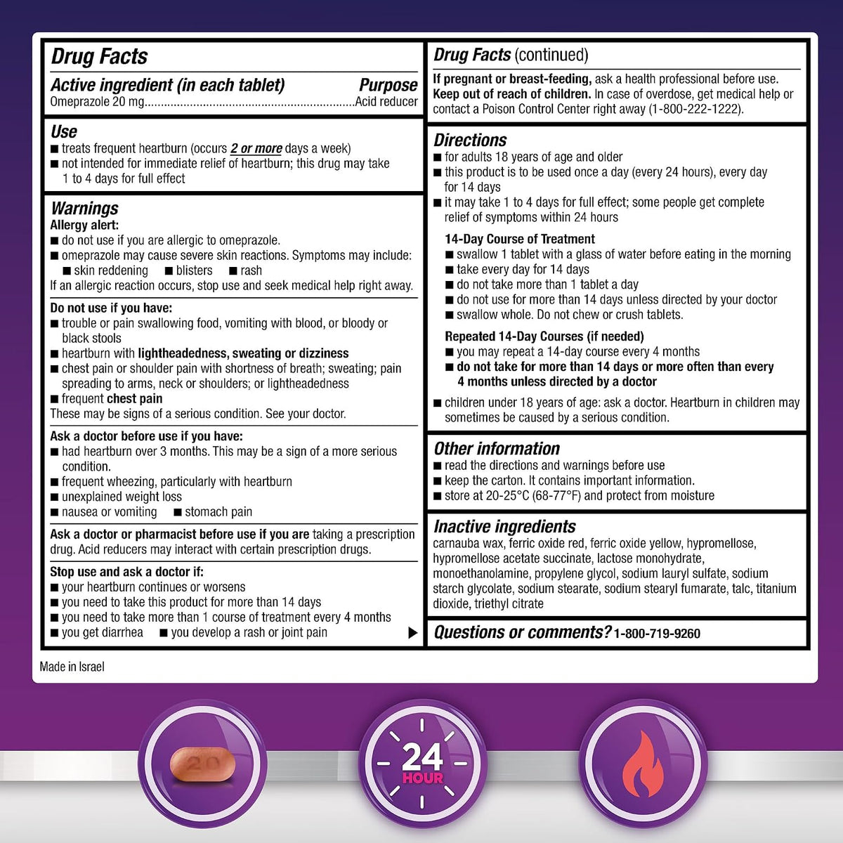 GoodSense Omeprazole Delayed Release Tablets 20 mg, Stomach Acid Reducer for Frequent Heartburn Treatment, 42 Count