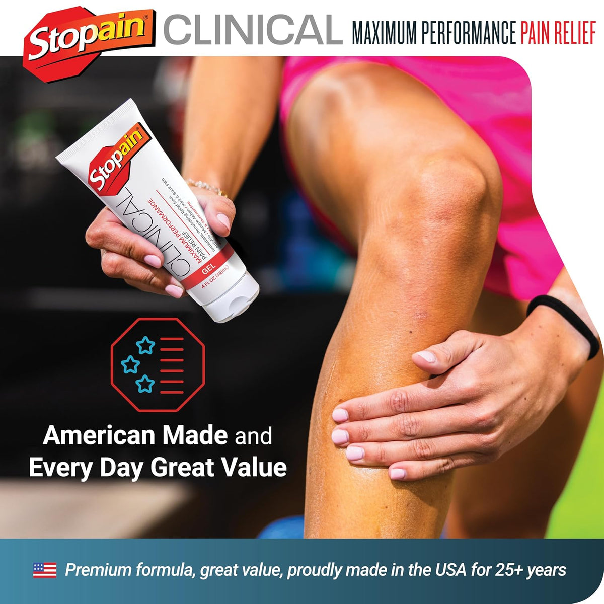 Stopain Clinical 10% Menthol Pain Relief Gel (4 oz Tube), Professional Strength Topical Analgesic for Back, Knee, Joint and Arthritis Pain Relief, Made in USA