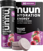 Nuun Energy Caffeine + B Vitamins Wild Berry, GF & Vegan, 8 Pack | 80 Servings with Caffeine from Green Tea Extract, Magnesium & 4 Other Electrolytes, Gluten Free, Vegan