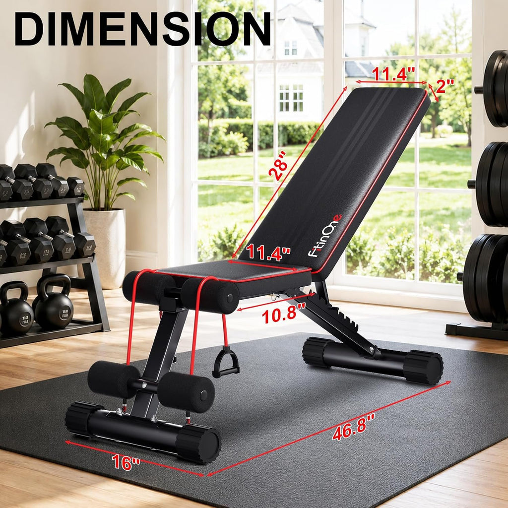 FitinOne Adjustable Folding Weight Bench for Home Gym, 660 lbs Capacity Multi-Functional Workout Bench Sturdy Durable for Full Body